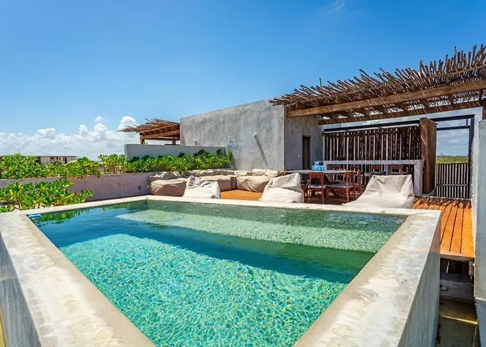 Beachfront 3br Escape With Rooftop Sea Tankah Bay Tulum